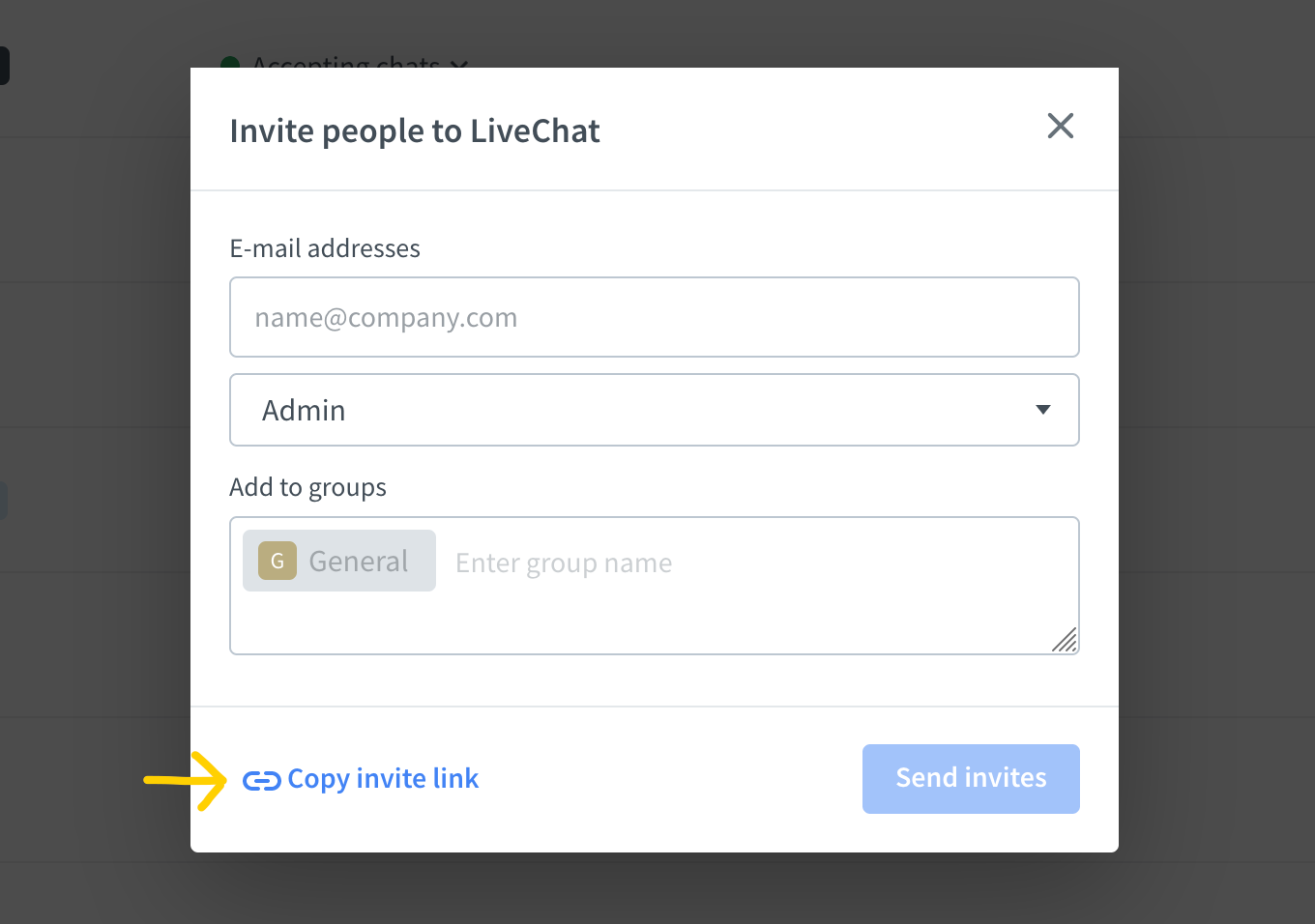 Select share invite link
